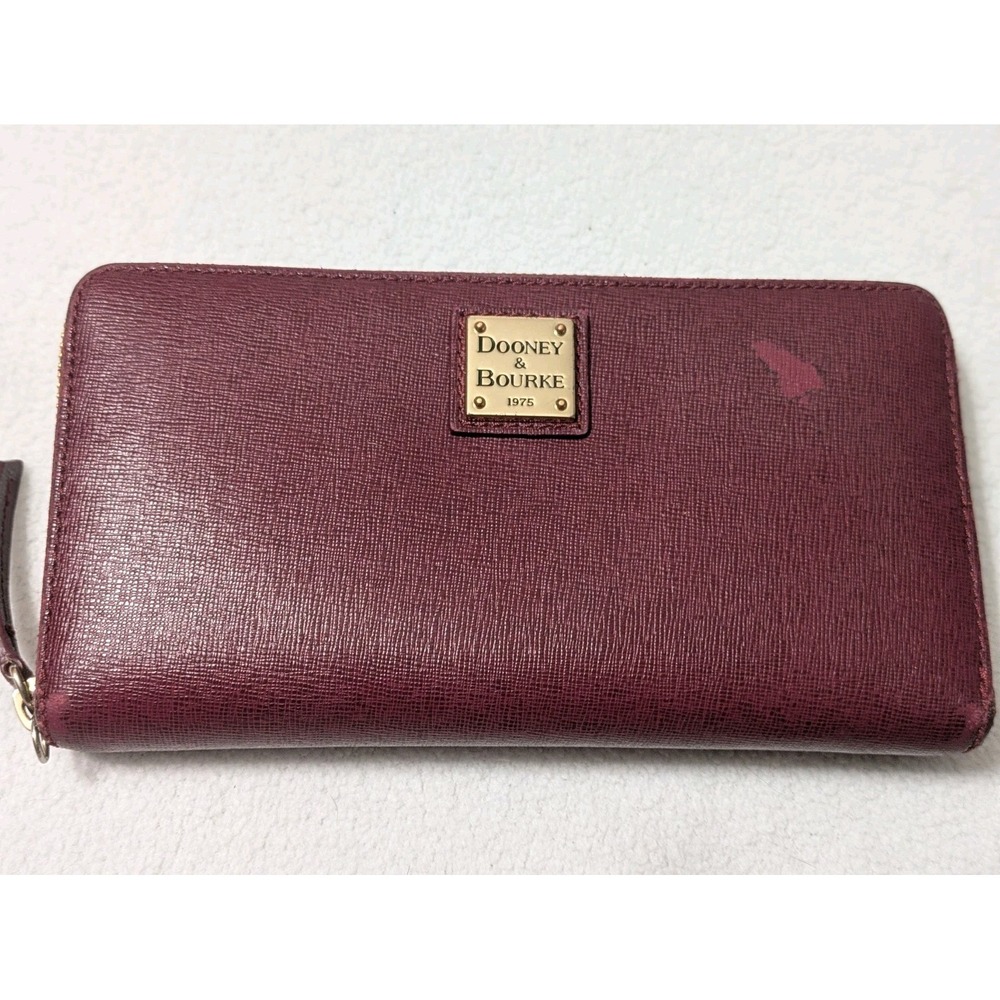 Dooney & Bourke cranberry Leather Large Zip Around Wristlet Wallet Clutch